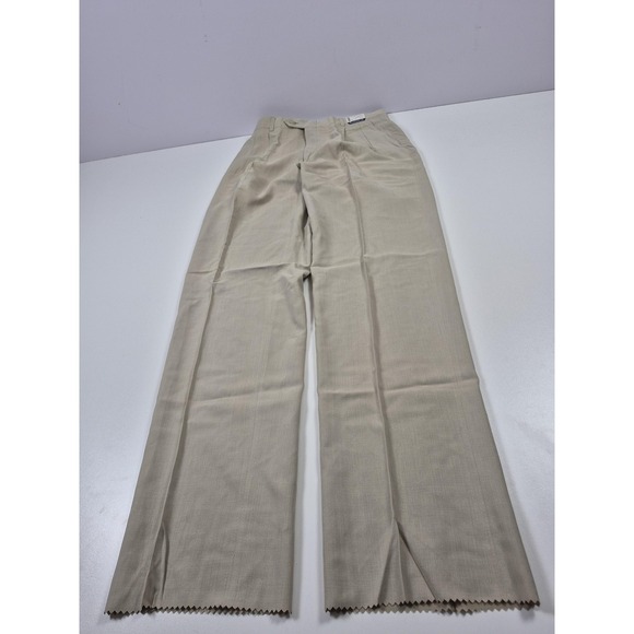 VTG Burberry London Dress Pants Mens 31x37 Beige Silk Wool Pleated Lined FLAW